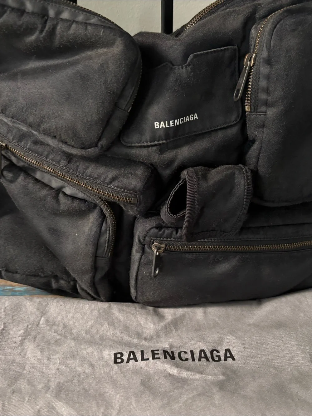 Balenciaga Black Multi-Pocket Nylon Messenger Bag